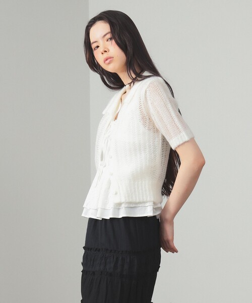 Ray BEAMS（レイビームス）の「シャギー メッシュ ポロ カーディガン（ニット/セーター・レディース・オフホワイト/レッド系その他・ONE SIZE）」の10枚目の写真