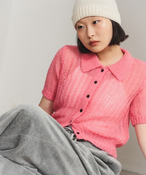 ニット セーター シャギー メッシュ ポロ カーディガン レディース Ray BEAMS ニット セーター シャギー メッシュ ポロ