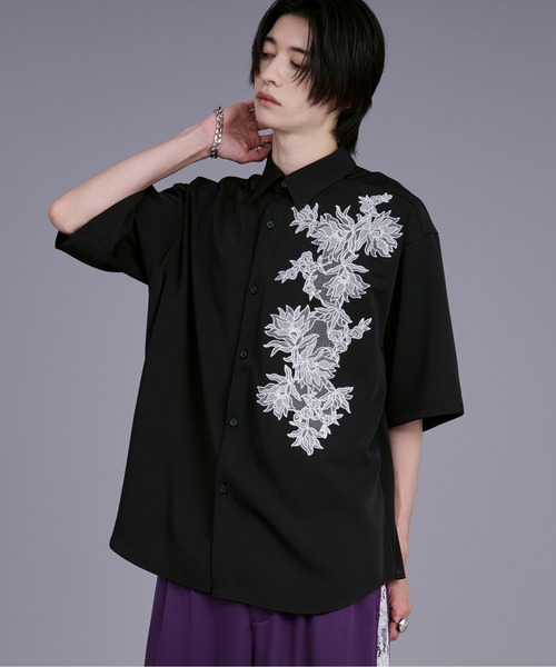 ハッチングフラワー刺繍シャツ（シャツ/ブラウス）｜Ellno Loset