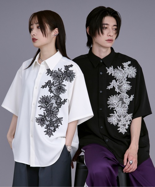 Ellno Loset（エルノロゼット）の「ハッチングフラワー刺繍シャツ（シャツ/ブラウス・メンズ・ブラック/ブルーグレー/オフホワイト・SMALL/MEDIUM/LARGE）」の19枚目の写真