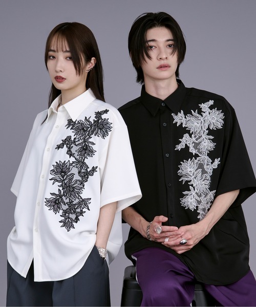 Ellno Loset（エルノロゼット）の「ハッチングフラワー刺繍シャツ（シャツ/ブラウス・メンズ・ブラック/ブルーグレー/オフホワイト・SMALL/MEDIUM/LARGE）」の20枚目の写真