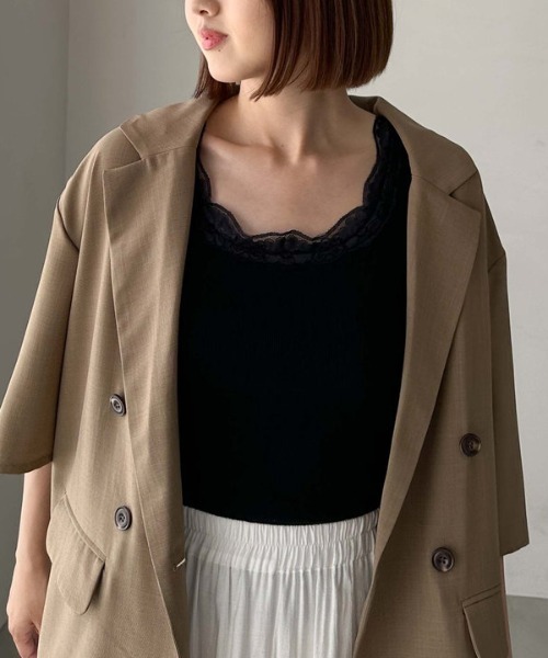 archives（アルシーヴ）の「カップ付レーストリミングタンクトップ（タンクトップ・レディース・オフホワイト/ブラック・MEDIUM）」の8枚目の写真