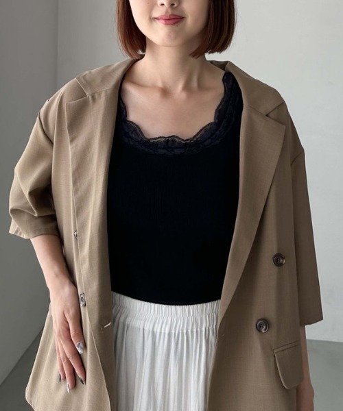 archives（アルシーヴ）の「カップ付レーストリミングタンクトップ（タンクトップ・レディース・オフホワイト/ブラック・MEDIUM）」の7枚目の写真