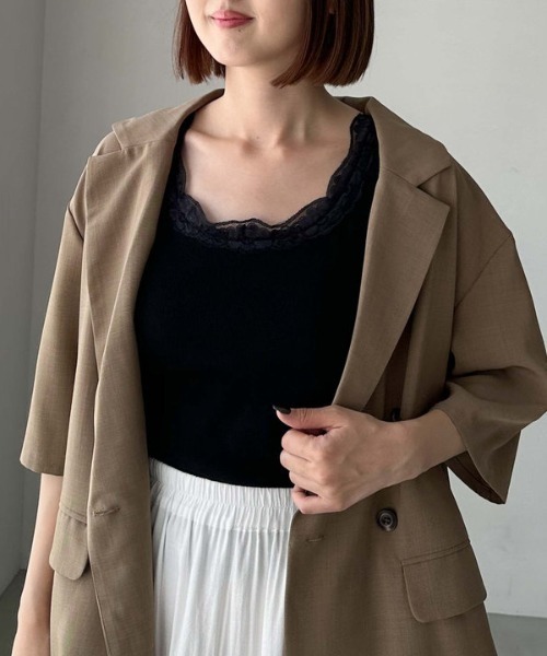 archives（アルシーヴ）の「カップ付レーストリミングタンクトップ（タンクトップ・レディース・オフホワイト/ブラック・MEDIUM）」の6枚目の写真