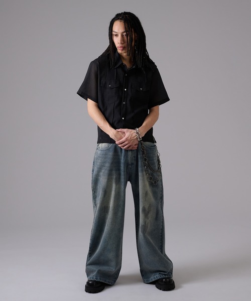 ANDER HUNK(アンダーハンク)の「Mud Overdyed Baggy Denim / マッドオーバーダイバギーデニム(デニムパンツ・メンズ・ライトインディゴブルー/ブラック・MEDIUM/SMALL/LARGE)」の17枚目の写真