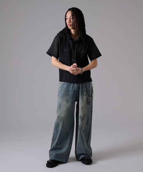 ANDER HUNK(アンダーハンク)の「Mud Overdyed Baggy Denim / マッドオーバーダイバギーデニム(デニムパンツ・メンズ・ライトインディゴブルー/ブラック・MEDIUM/SMALL/LARGE)」の16枚目の写真