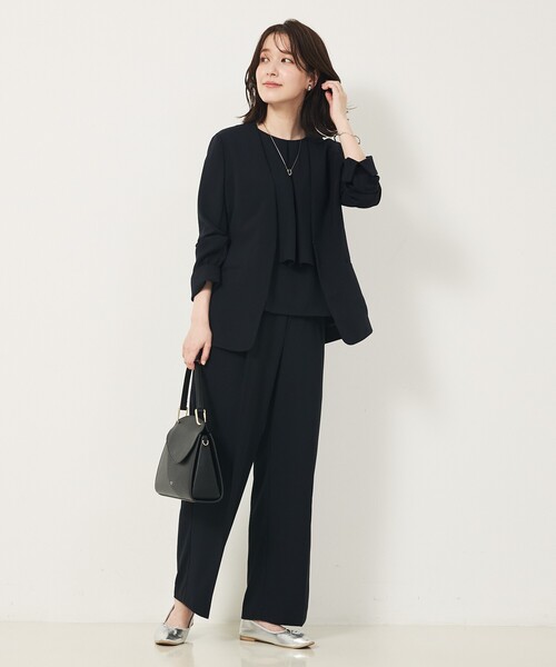 abahouse mavie(アバハウスマヴィ)の「【2点セットアップ/エニデイカセット・サマー】ジョーゼット ジャケット&パンツセット(ノーカラージャケット・レディース・ブラック/ダークネイビー・40/38/36)」の8枚目の写真