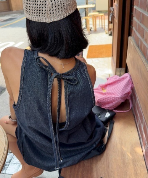 gossip！ロサンゼルス（ゴシップロサンゼルス）の「バックオープン アメスリデニムミニ丈ワンピース（ワンピース・レディース・ネイビー・FREE）」の2枚目の写真