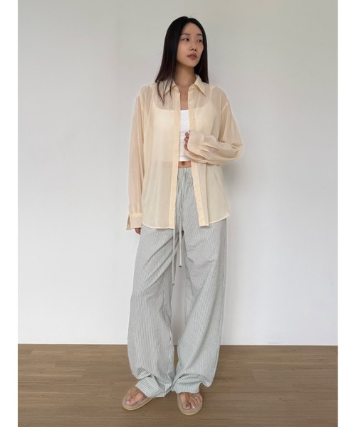 Didot.showroom（ディドット ショールーム）の「【DIDOT.】ストライプワイドパンツ（その他パンツ・レディース・ブルー/ベージュ/グレー/スカイブルー・FREE）」の9枚目の写真