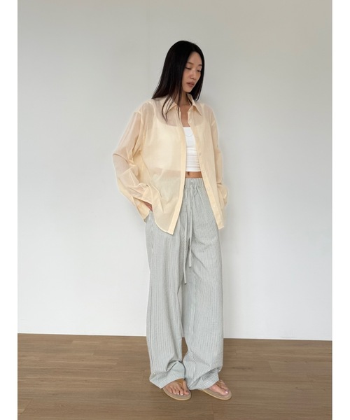 Didot.showroom（ディドット ショールーム）の「【DIDOT.】ストライプワイドパンツ（その他パンツ・レディース・ブルー/ベージュ/グレー/スカイブルー・FREE）」の7枚目の写真