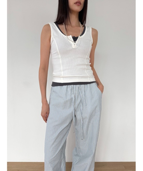 Didot.showroom（ディドット ショールーム）の「【DIDOT.】ストライプワイドパンツ（その他パンツ・レディース・ブルー/ベージュ/グレー/スカイブルー・FREE）」の14枚目の写真