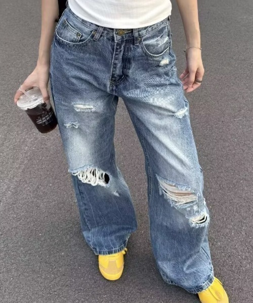 Vipoa(ヴィポア)の「アメリカンダメージデニム(デニムパンツ・レディース・ブルー・MEDIUM/LARGE)」の1枚目の写真