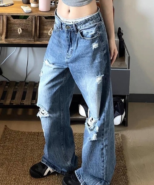 Vipoa(ヴィポア)の「アメリカンダメージデニム(デニムパンツ・レディース・ブルー・MEDIUM/LARGE)」の5枚目の写真