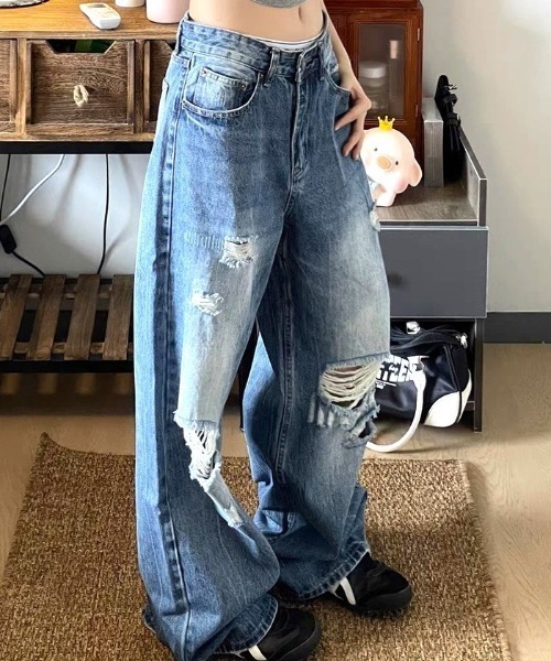 Vipoa(ヴィポア)の「アメリカンダメージデニム(デニムパンツ・レディース・ブルー・MEDIUM/LARGE)」の11枚目の写真