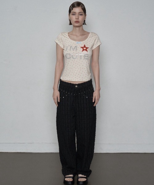 SETUPEXE（セットアップイーエックスイー）の「【SETUP‐EXE】I'M CUTE TOP / 【セットアップエグゼ】アイムキュート半袖Tシャツ（Tシャツ/カットソー・レディース・ペールイエロー/ライトグレー・ONE SIZE）」の3枚目の写真