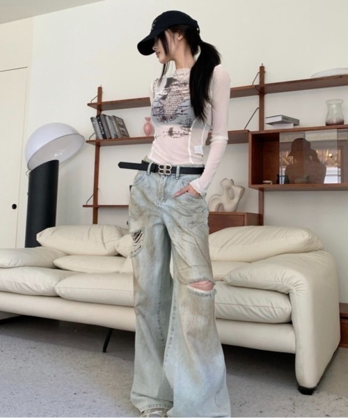 LADY LIKE(レディライク)の「レターロゴシアーTシャツ(Tシャツ/カットソー・レディース・ブラック/ホワイト・M)」の9枚目の写真