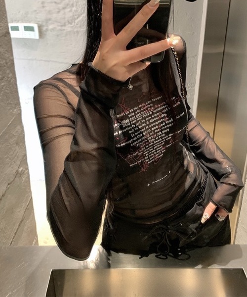 LADY LIKE(レディライク)の「レターロゴシアーTシャツ(Tシャツ/カットソー・レディース・ブラック/ホワイト・M)」の16枚目の写真