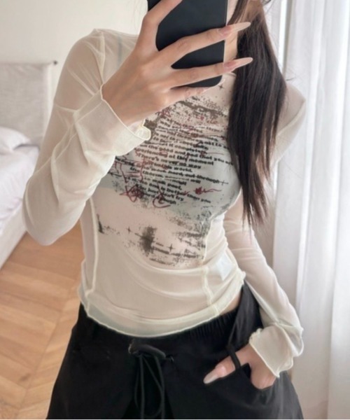 LADY LIKE(レディライク)の「レターロゴシアーTシャツ(Tシャツ/カットソー・レディース・ブラック/ホワイト・M)」の4枚目の写真