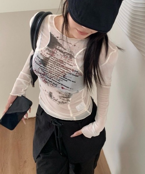 LADY LIKE(レディライク)の「レターロゴシアーTシャツ(Tシャツ/カットソー・レディース・ブラック/ホワイト・M)」の5枚目の写真