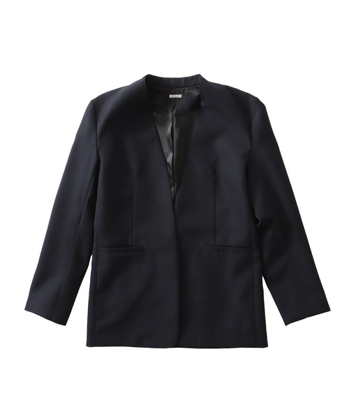 DRESSLAVE(ドレスレイブ)の「suiting collarless jacket(スーチングノーカラージャケット)(ノーカラージャケット・レディース・ネイビー/ブラウン・38)」の2枚目の写真