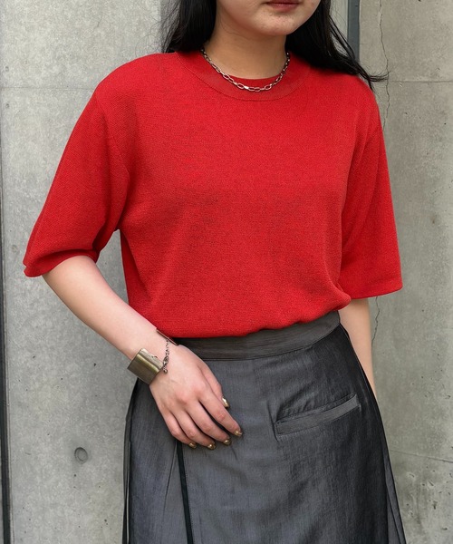 &g'aime(アンジェム)の「【&g'aime】ハーフスリープニット Half-Sleeve Knit Top(ニット/セーター・レディース・ホワイト/レッド/チャコールグレー/ブラック・FREE)」の1枚目の写真