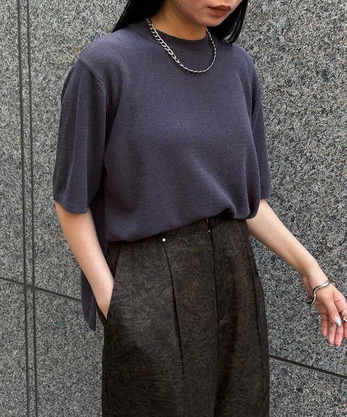 &g'aime(アンジェム)の「【&g'aime】ハーフスリープニット Half-Sleeve Knit Top(ニット/セーター・レディース・ホワイト/レッド/チャコールグレー/ブラック・FREE)」の4枚目の写真