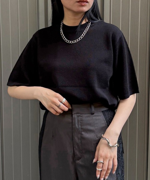 &g'aime(アンジェム)の「【&g'aime】ハーフスリープニット Half-Sleeve Knit Top(ニット/セーター・レディース・ホワイト/レッド/チャコールグレー/ブラック・FREE)」の3枚目の写真