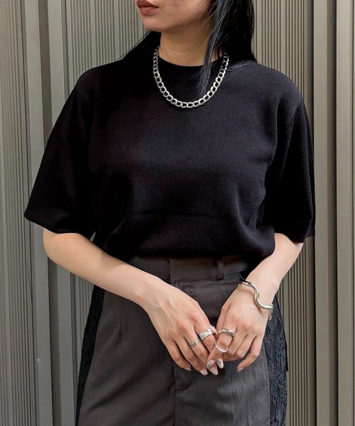 &g'aime(アンジェム)の「【&g'aime】ハーフスリープニット Half-Sleeve Knit Top(ニット/セーター・レディース・ホワイト/レッド/チャコールグレー/ブラック・FREE)」の13枚目の写真