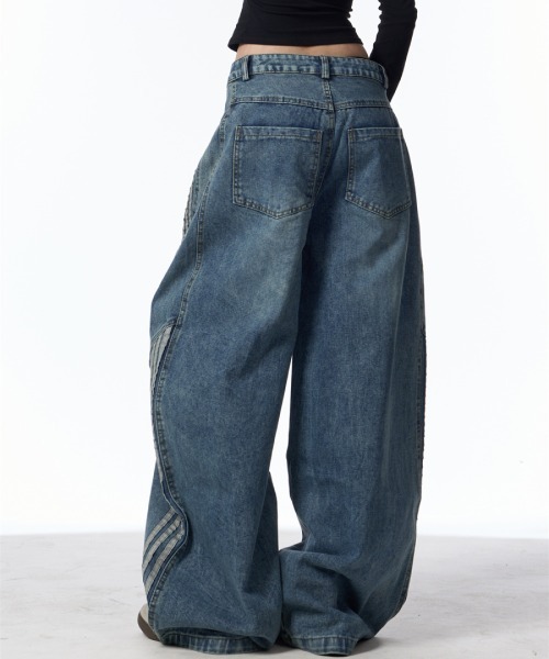 セール】サイドステッチバレルデニム（デニムパンツ）｜mushwear