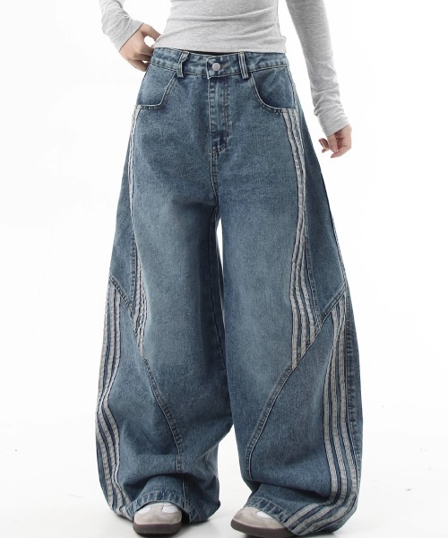 セール】サイドステッチバレルデニム（デニムパンツ）｜mushwear