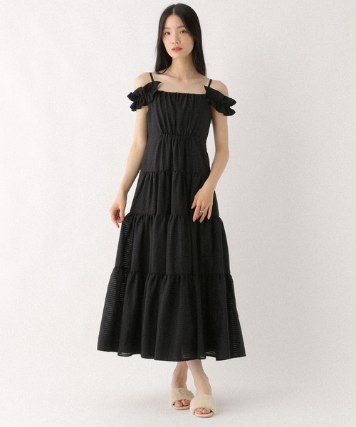 Heather（ヘザー）の「2WAYショルダーフリルワンピース　581599（ワンピース・レディース・オフホワイト/ブラック/ブラック系その他・FREE）」の4枚目の写真