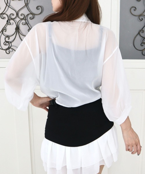 CECIL McBEE（セシルマクビー）の「シアー前結びシャツ（シャツ/ブラウス・レディース・オフホワイト/ブラック・MEDIUM）」の5枚目の写真