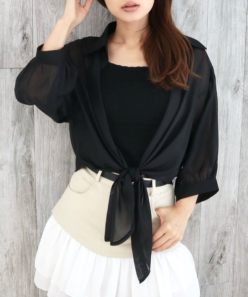 CECIL McBEE（セシルマクビー）の「シアー前結びシャツ（シャツ/ブラウス・レディース・オフホワイト/ブラック・MEDIUM）」の10枚目の写真