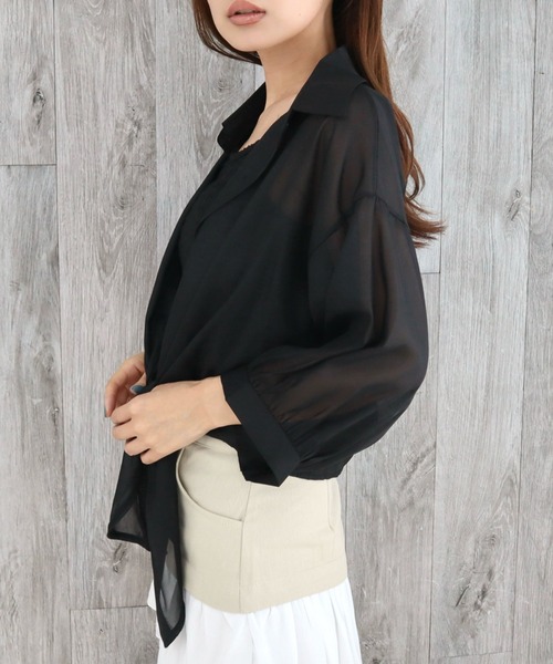 CECIL McBEE（セシルマクビー）の「シアー前結びシャツ（シャツ/ブラウス・レディース・オフホワイト/ブラック・MEDIUM）」の12枚目の写真