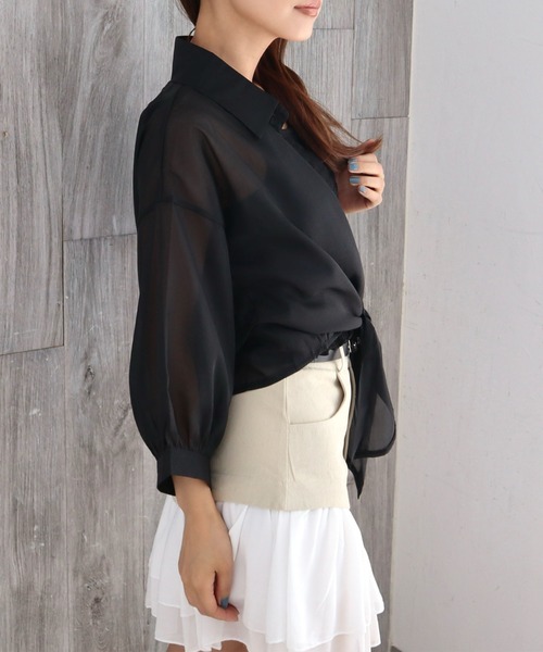 CECIL McBEE（セシルマクビー）の「シアー前結びシャツ（シャツ/ブラウス・レディース・オフホワイト/ブラック・MEDIUM）」の14枚目の写真