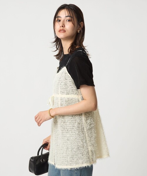 green label relaxing（グリーンレーベルリラクシング）の「シアー フェザー キャミソール（キャミソール・レディース・ブラック/オフホワイト・FREE）」の22枚目の写真