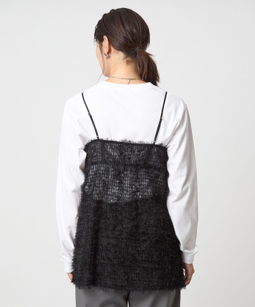 green label relaxing（グリーンレーベルリラクシング）の「シアー フェザー キャミソール（キャミソール・レディース・ブラック/オフホワイト・FREE）」の4枚目の写真