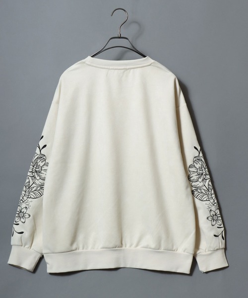 ANPAS(アンパス)の「Cut Suede Floral-Embroidered Sleeve Sweatshirt /カットスエード 袖花柄刺繍 トレーナー オーバーサイズ スウェット トップス メンズ レディース ユニセックス きれいめ(スウェット・メンズ・サックスブルー/アイボリー/チャコール・L/M)」の5枚目の写真
