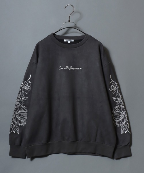 ANPAS(アンパス)の「Cut Suede Floral-Embroidered Sleeve Sweatshirt /カットスエード 袖花柄刺繍 トレーナー オーバーサイズ スウェット トップス メンズ レディース ユニセックス きれいめ(スウェット・メンズ・サックスブルー/アイボリー/チャコール・L/M)」の6枚目の写真