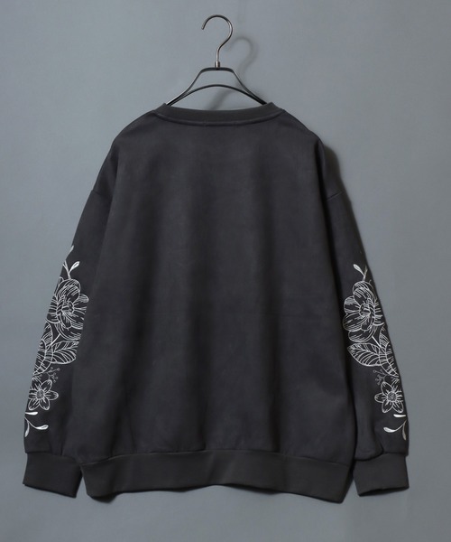 ANPAS(アンパス)の「Cut Suede Floral-Embroidered Sleeve Sweatshirt /カットスエード 袖花柄刺繍 トレーナー オーバーサイズ スウェット トップス メンズ レディース ユニセックス きれいめ(スウェット・メンズ・サックスブルー/アイボリー/チャコール・L/M)」の7枚目の写真