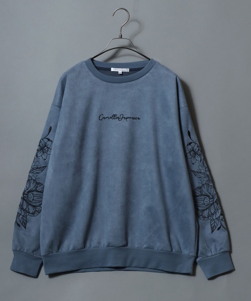 ANPAS(アンパス)の「Cut Suede Floral-Embroidered Sleeve Sweatshirt /カットスエード 袖花柄刺繍 トレーナー オーバーサイズ スウェット トップス メンズ レディース ユニセックス きれいめ(スウェット・メンズ・サックスブルー/アイボリー/チャコール・L/M)」の8枚目の写真