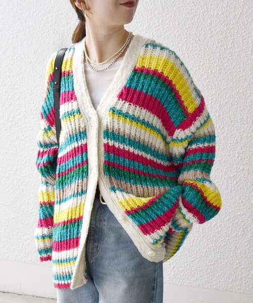 セール】SHIPS any:〈手洗い可能〉ロービング ルーズ Vネック ニット