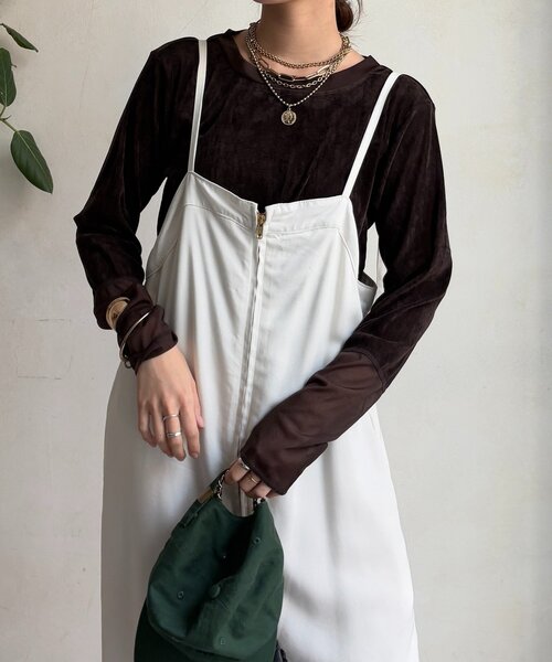 DouDou（ドゥドゥ）の「【新色追加】チュールフロッキーシアー切替TEE（Tシャツ/カットソー・レディース・ブラック/オフホワイト/グレー/ブラウン・FREE）」の4枚目の写真