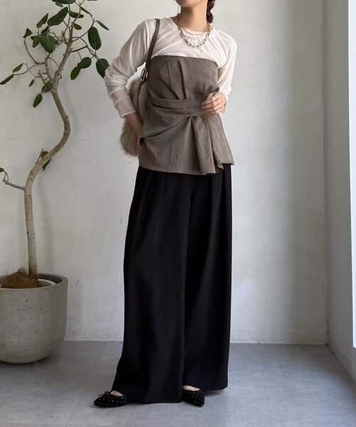 DouDou（ドゥドゥ）の「【新色追加】チュールフロッキーシアー切替TEE（Tシャツ/カットソー・レディース・ブラック/オフホワイト/グレー/ブラウン・FREE）」の14枚目の写真