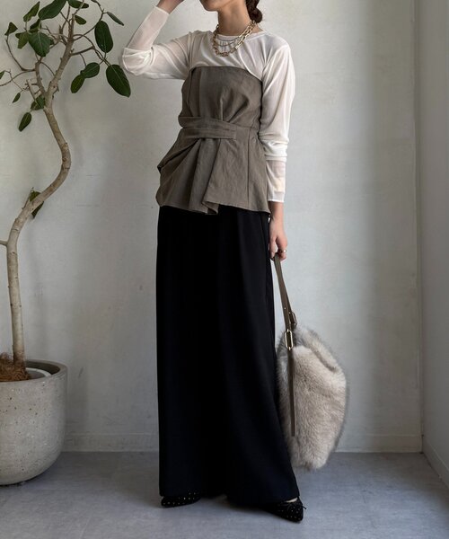 DouDou（ドゥドゥ）の「【新色追加】チュールフロッキーシアー切替TEE（Tシャツ/カットソー・レディース・ブラック/オフホワイト/グレー/ブラウン・FREE）」の15枚目の写真