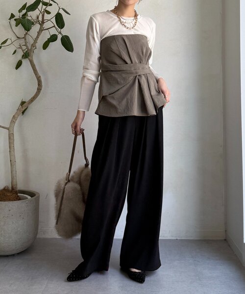 DouDou（ドゥドゥ）の「【新色追加】チュールフロッキーシアー切替TEE（Tシャツ/カットソー・レディース・ブラック/オフホワイト/グレー/ブラウン・FREE）」の16枚目の写真