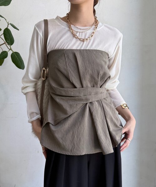 DouDou（ドゥドゥ）の「【新色追加】チュールフロッキーシアー切替TEE（Tシャツ/カットソー・レディース・ブラック/オフホワイト/グレー/ブラウン・FREE）」の18枚目の写真