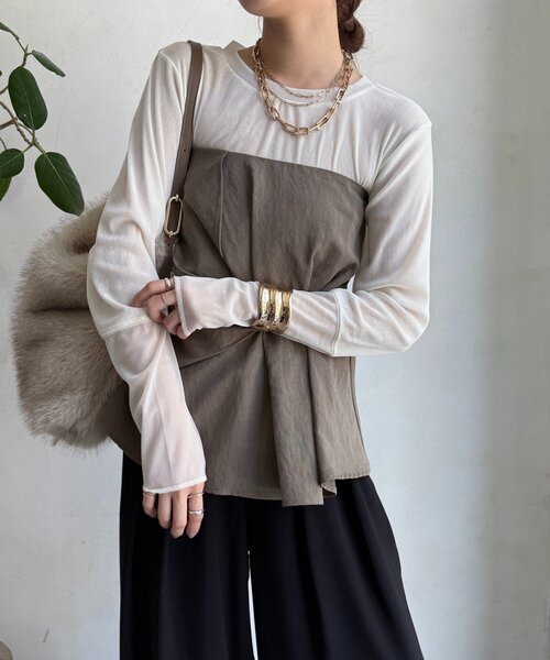 DouDou（ドゥドゥ）の「【新色追加】チュールフロッキーシアー切替TEE（Tシャツ/カットソー・レディース・ブラック/オフホワイト/グレー/ブラウン・FREE）」の19枚目の写真