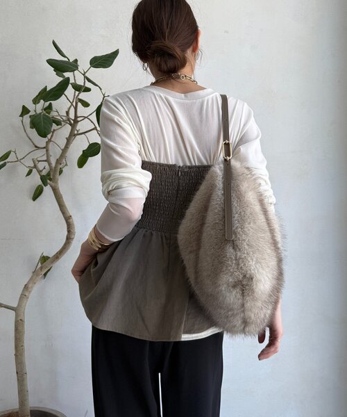 DouDou（ドゥドゥ）の「【新色追加】チュールフロッキーシアー切替TEE（Tシャツ/カットソー・レディース・ブラック/オフホワイト/グレー/ブラウン・FREE）」の21枚目の写真