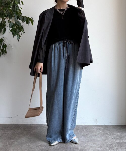 DouDou（ドゥドゥ）の「【新色追加】チュールフロッキーシアー切替TEE（Tシャツ/カットソー・レディース・ブラック/オフホワイト/グレー/ブラウン・FREE）」の22枚目の写真